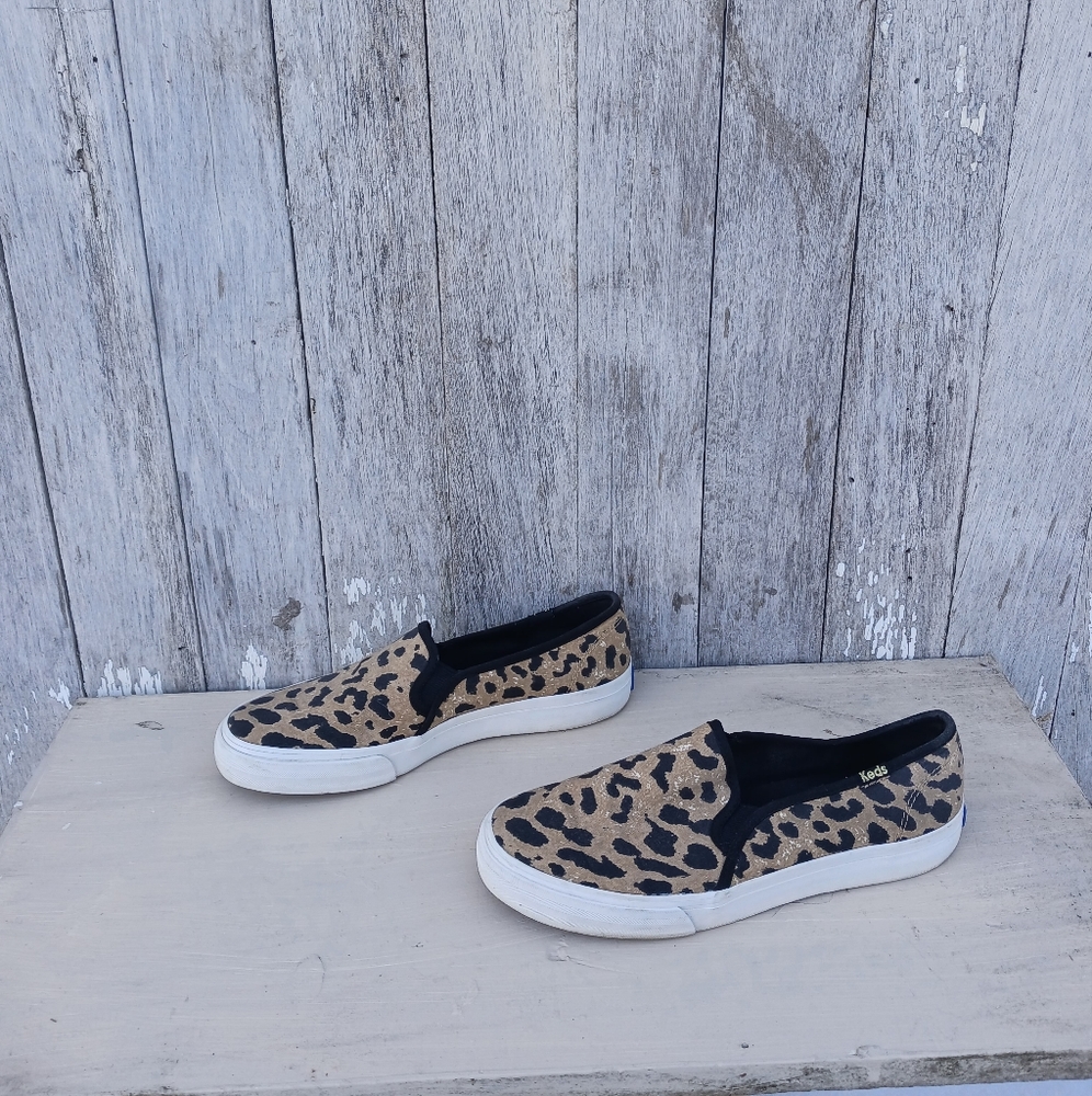 KEDS Womens 7 Slip On Dream Foam Double Decker Sneakers Tennis Shoes Leopard - Picture 2 of 8